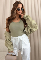 Nohavice mom fit z wiązanym paskiem Zuri žlté