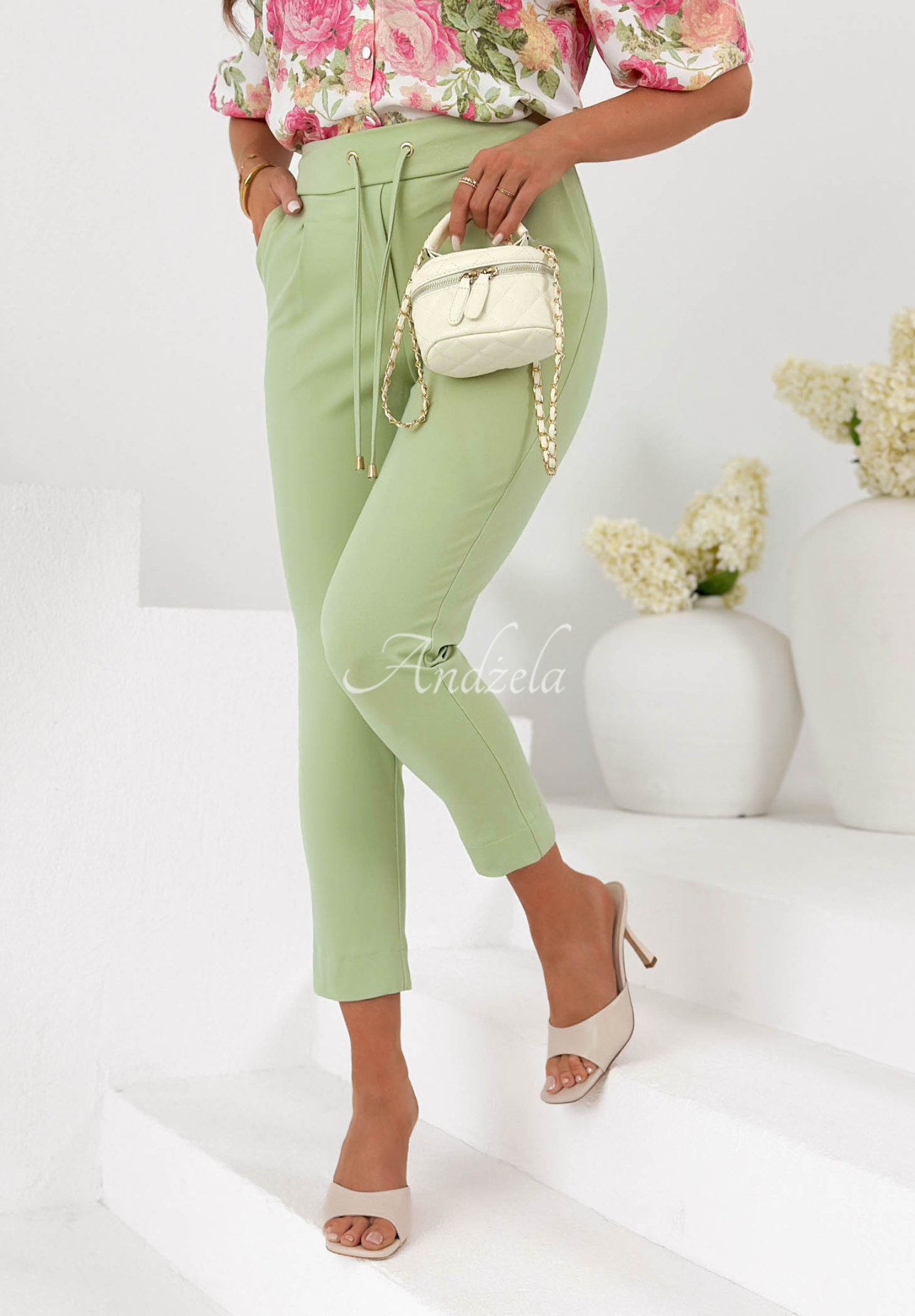 Viskózové nohavice New Mood pistáciové