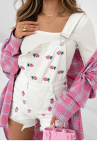 Krótkie džínosové ogrodniczki w truskawki Sweet Berry biele