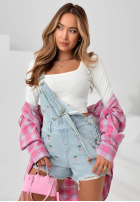 Krótkie džínosové ogrodniczki w truskawki Sweet Berry biele