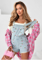 Krótkie džínosové ogrodniczki w truskawki Sweet Berry biele