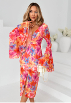 Kwiecista Šaty z szerokimi rękawami Dreamy Bloom pomarańczowo-fialová