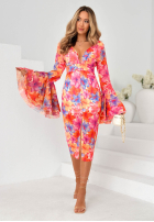 Kvetinové šaty so širokými rukávmi Dreamy Bloom oranžovo-fialové