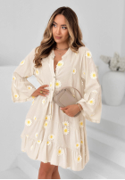 Šaty z falbankami i kwiatowymi naszywkami Cute Daisy blankytná