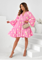 Šaty z falbankami i kwiatowymi naszywkami Cute Daisy blankytná