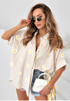 Košeľa z kwiatowymi naszywkami Cute Daisy béžová
