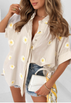 Košeľa z kwiatowymi naszywkami Cute Daisy béžová