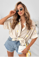 Košeľa z kwiatowymi naszywkami Cute Daisy béžová