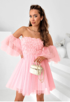 Tiulowa Šaty mini z rękawkami Florabella púdrovo ružová