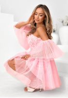 Tiulowa Šaty mini z rękawkami Florabella púdrovo ružová