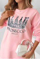 Bavlnené teplákové šaty s potlačou Queen Of Prosecco ružová II