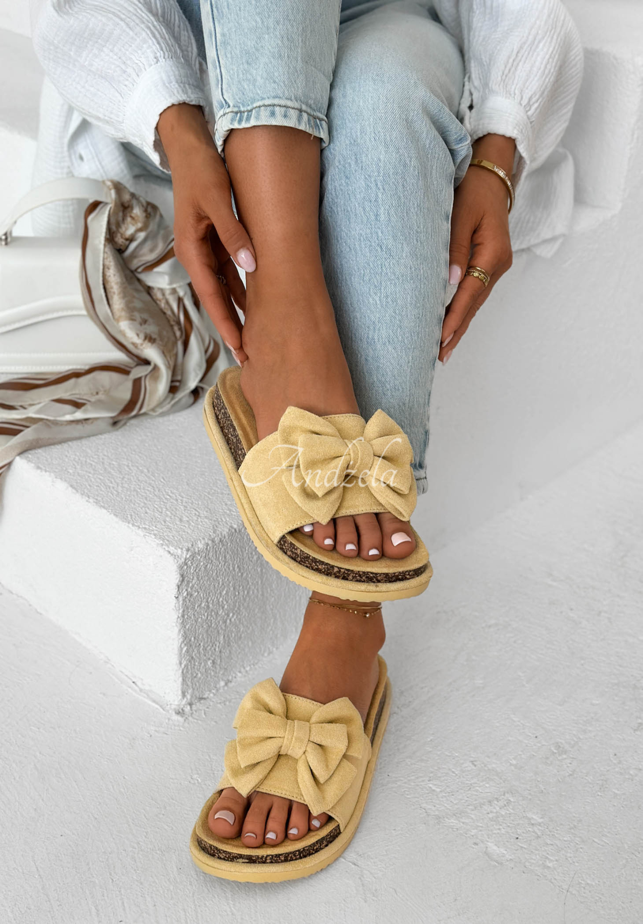 Šľapky s mašľou Ismeralda žlté