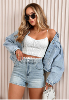 džínosové Kraťasy  z koronką i kryształkami Astrini svetlomodré