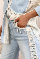 Nohavice džínosové mom fit z koronką Helio svetlomodré