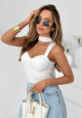 Top s chokerom Don’t Be Late ecru