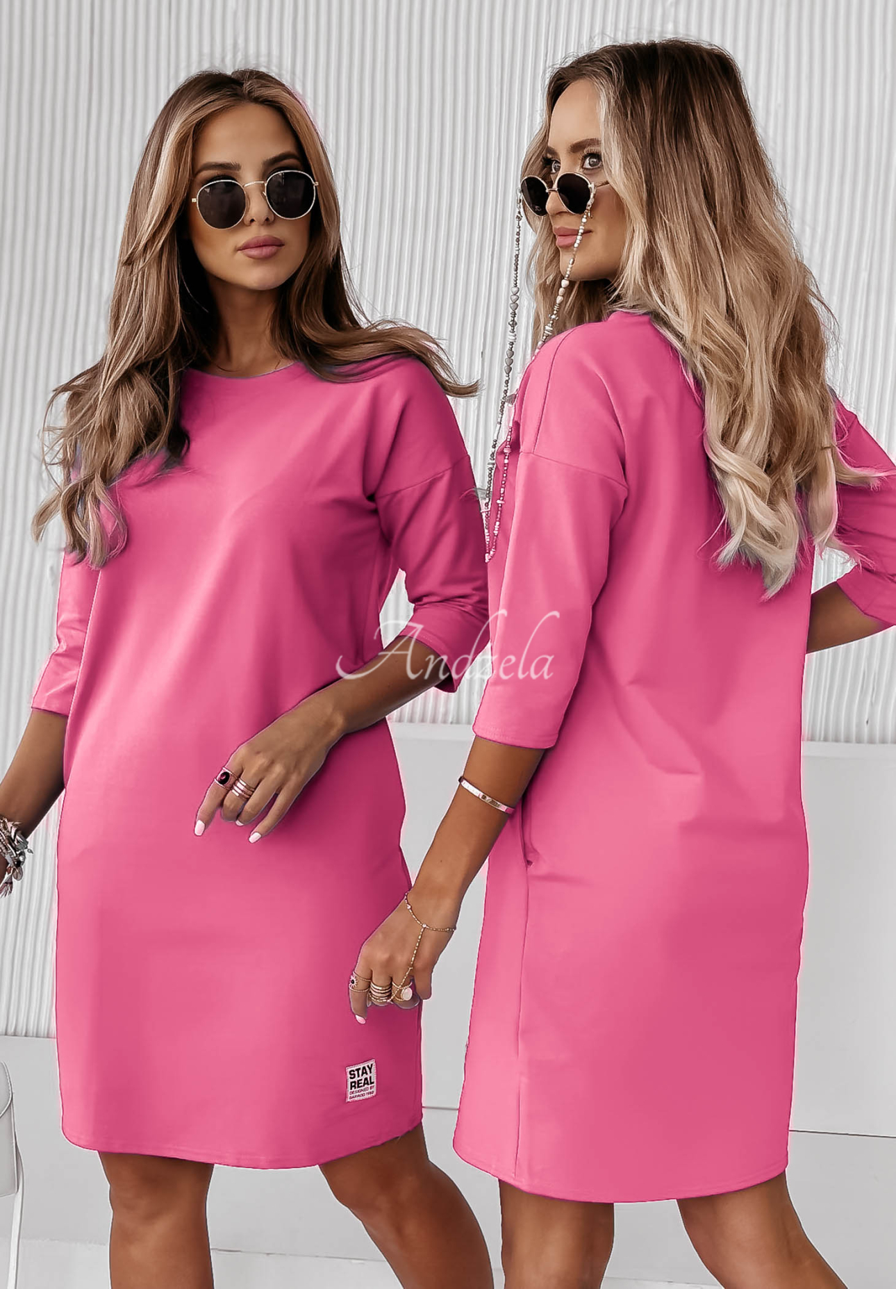 Šaty Tunika s vreckami Stay Real fuchsiová