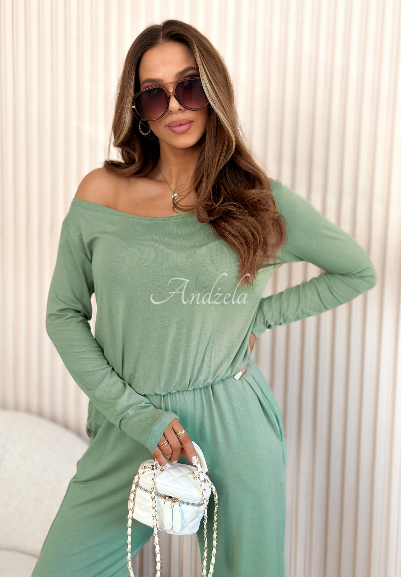 Dlhý viskózový overal New Orlean šalviové