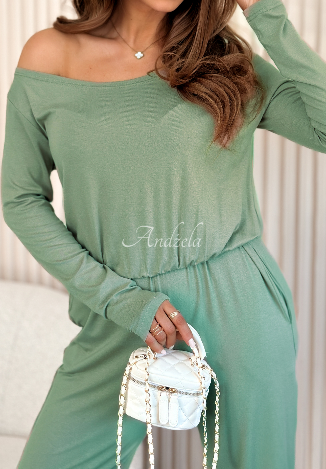 Dlhý viskózový overal New Orlean šalviové