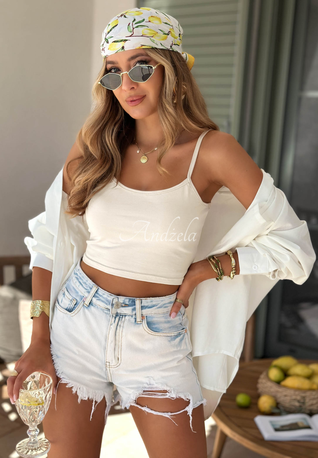 Krátky bavlnený top na ramienka Viva Oliva béžový