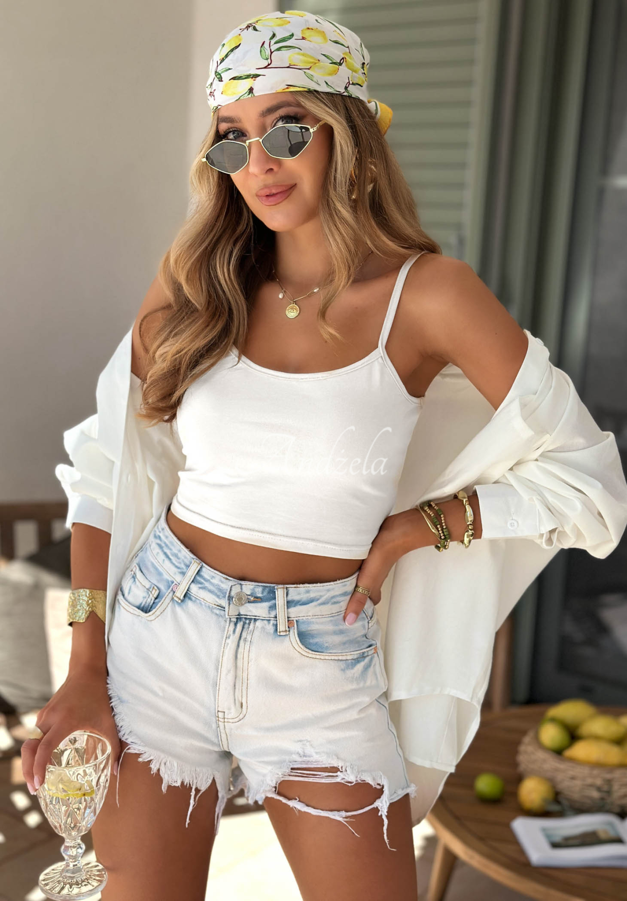 Krátky bavlnený top na ramienka Viva Oliva Biela