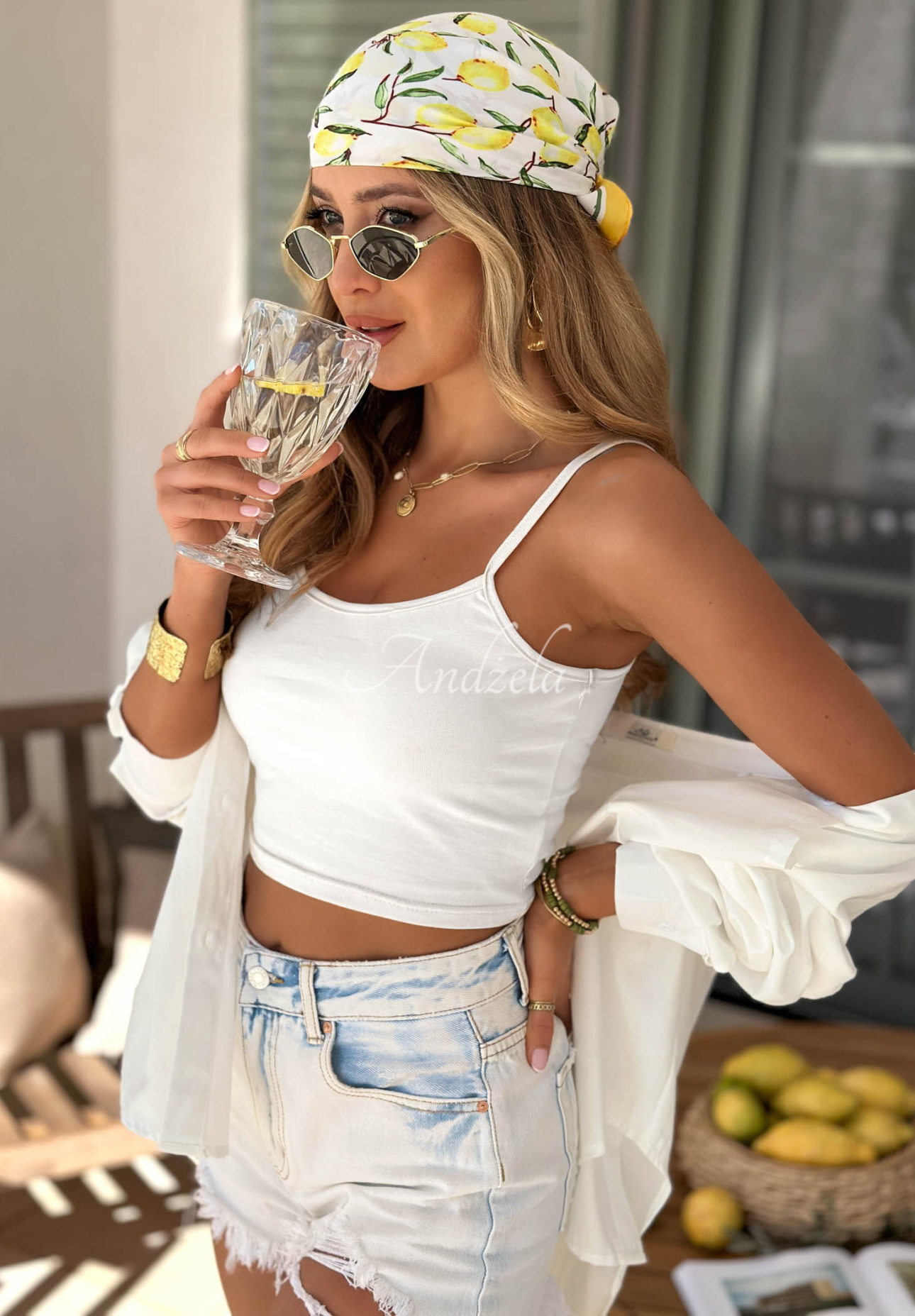 Krátky bavlnený top na ramienka Viva Oliva Biela