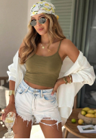 Krótki top na ramiączkach All For You olivový