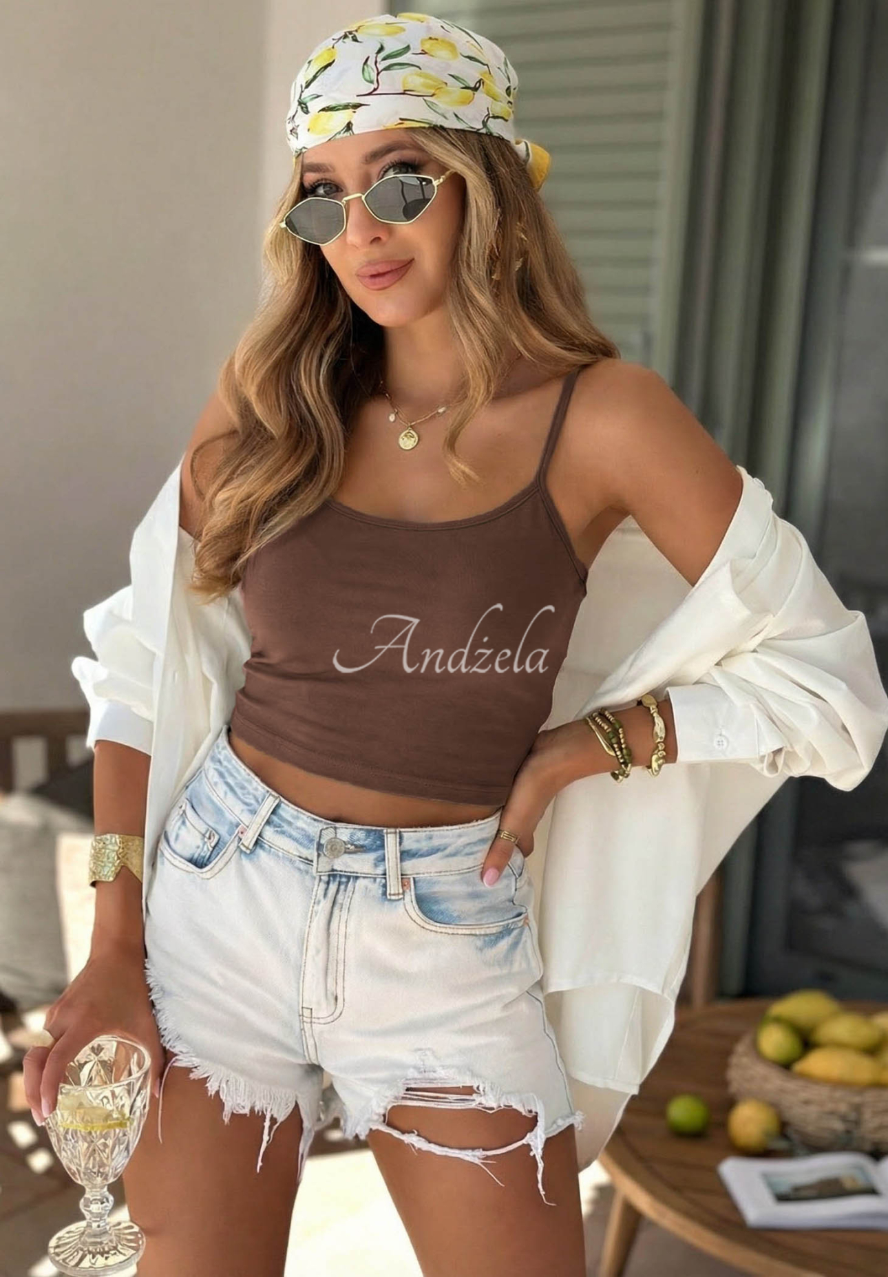 Krátky bavlnený top na ramienka Viva Oliva čokoládový