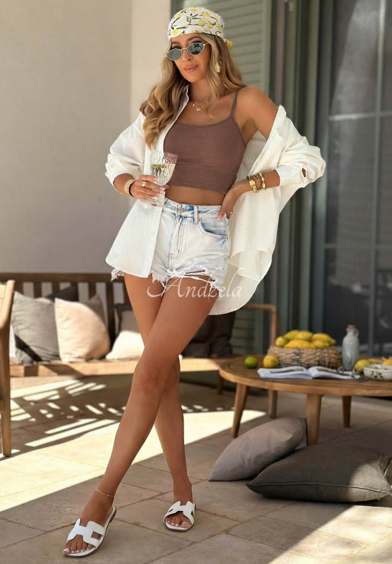 Krátky bavlnený top na ramienka Viva Oliva čokoládový