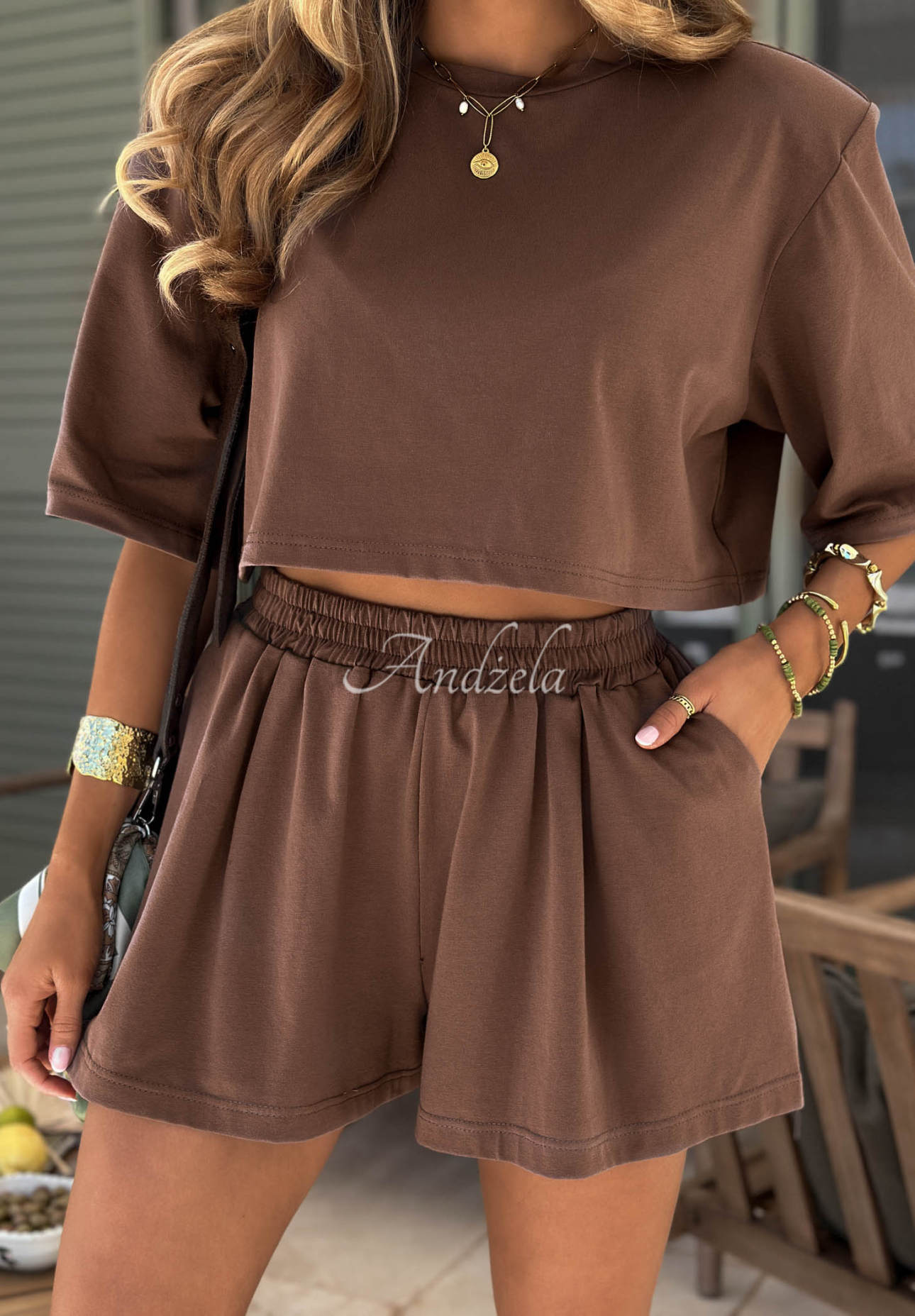 Krátke bavlnené šortky Viva Oliva čokoládové