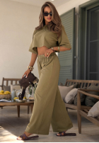 Bawełniane Nohavice dresowe wide leg Silent Hour olivové