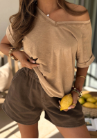 Tričko z dekoltem Venali ťavý