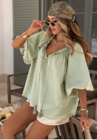 Blúzka z bufkami i wiązaniem przy dekolcie Bellanova Biela