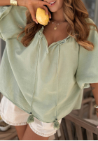 Blúzka z bufkami i wiązaniem przy dekolcie Bellanova Biela