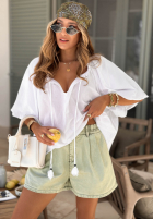 Blúzka z bufkami i wiązaniem przy dekolcie Bellanova Biela