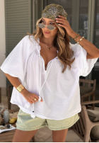 Blúzka z bufkami i wiązaniem przy dekolcie Bellanova Biela