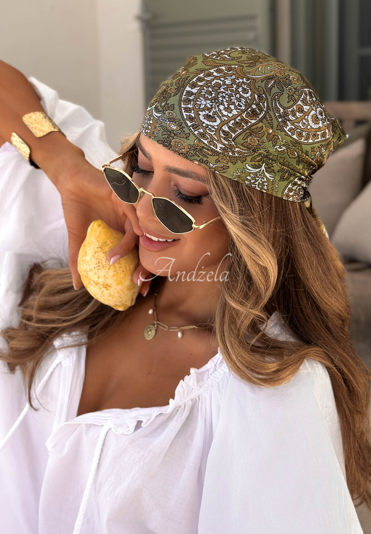 Vzorovaná šatka Print Story khaki