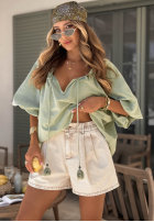 džínosové Kraťasy  z gumką pasu Travel Vlogs pistáciové