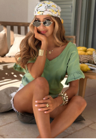 Bawełniany Tričko z falbankami Ask For More púdrovo ružová