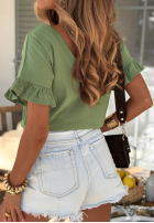 Bawełniany Tričko z falbankami Ask For More púdrovo ružová