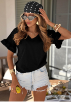 Bawełniany Tričko z falbankami Ask For More púdrovo ružová