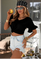 Bawełniany Tričko z falbankami Ask For More púdrovo ružová