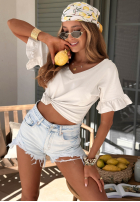 Bawełniany Tričko z falbankami Ask For More púdrovo ružová