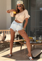 Bawełniany Tričko z falbankami Ask For More púdrovo ružová