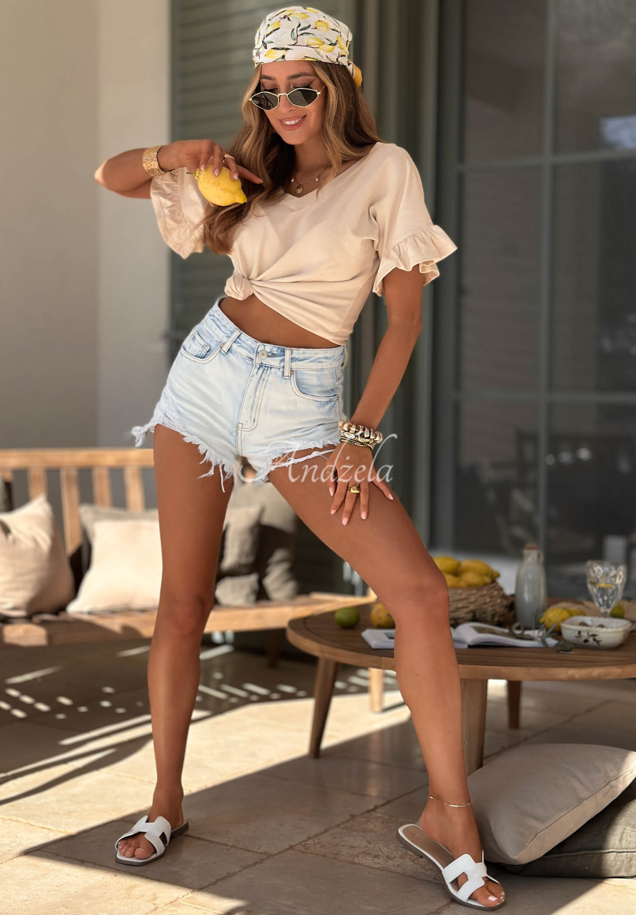 Bavlnené tričko s volánikmi Ask For More béžový