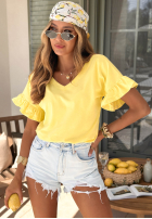 Bawełniany Tričko z falbankami Ask For More púdrovo ružová