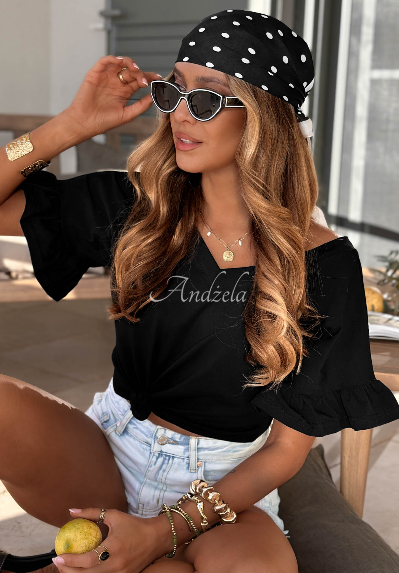 Bodkovaná šatka Dot Harmony čierno-biela