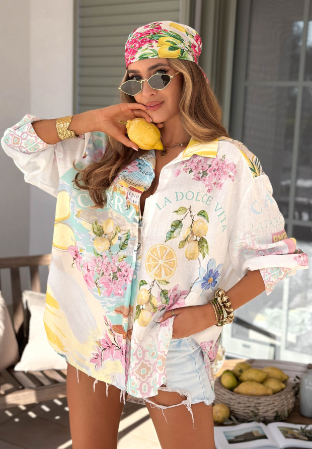 Asymetrick&aacute; ko&scaron;eľa so vzormi Capri Lemonade bielo-modr&aacute;