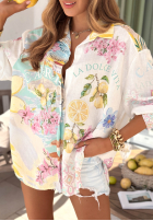 Asymetryczna Košeľa so vzormi Capri Lemonade biało-blankytná