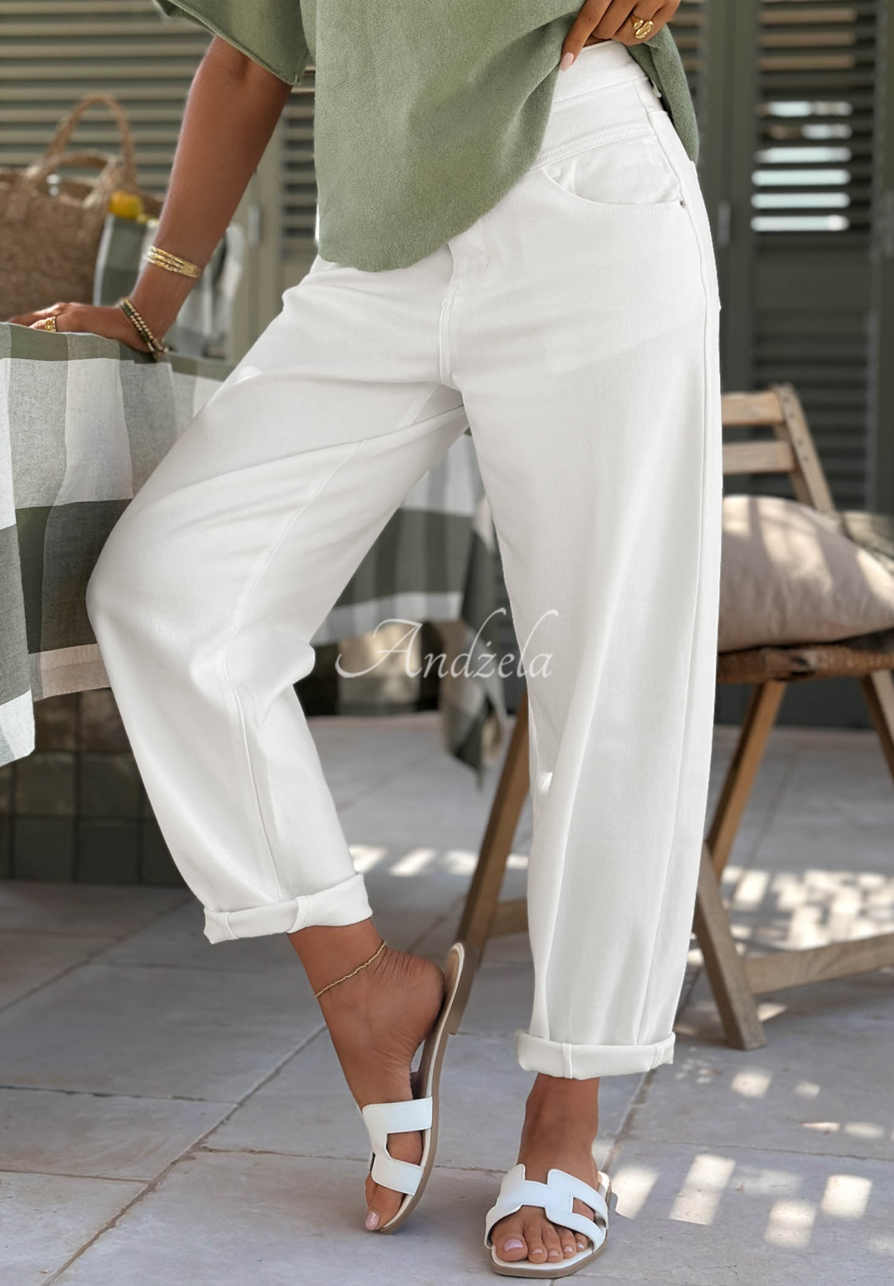 Džínsy mom fit s opaskom Daily Choice ecru