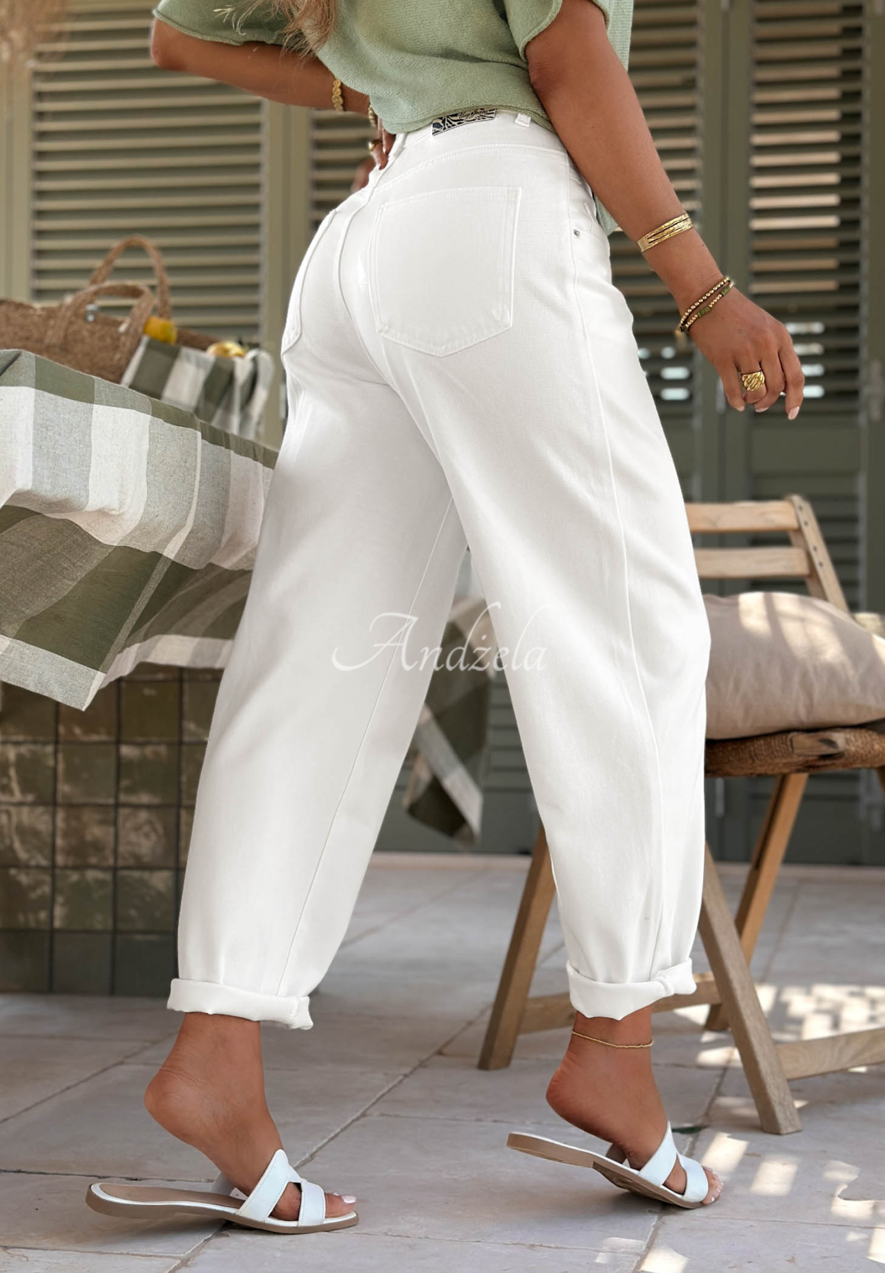 Džínsy mom fit s opaskom Daily Choice ecru